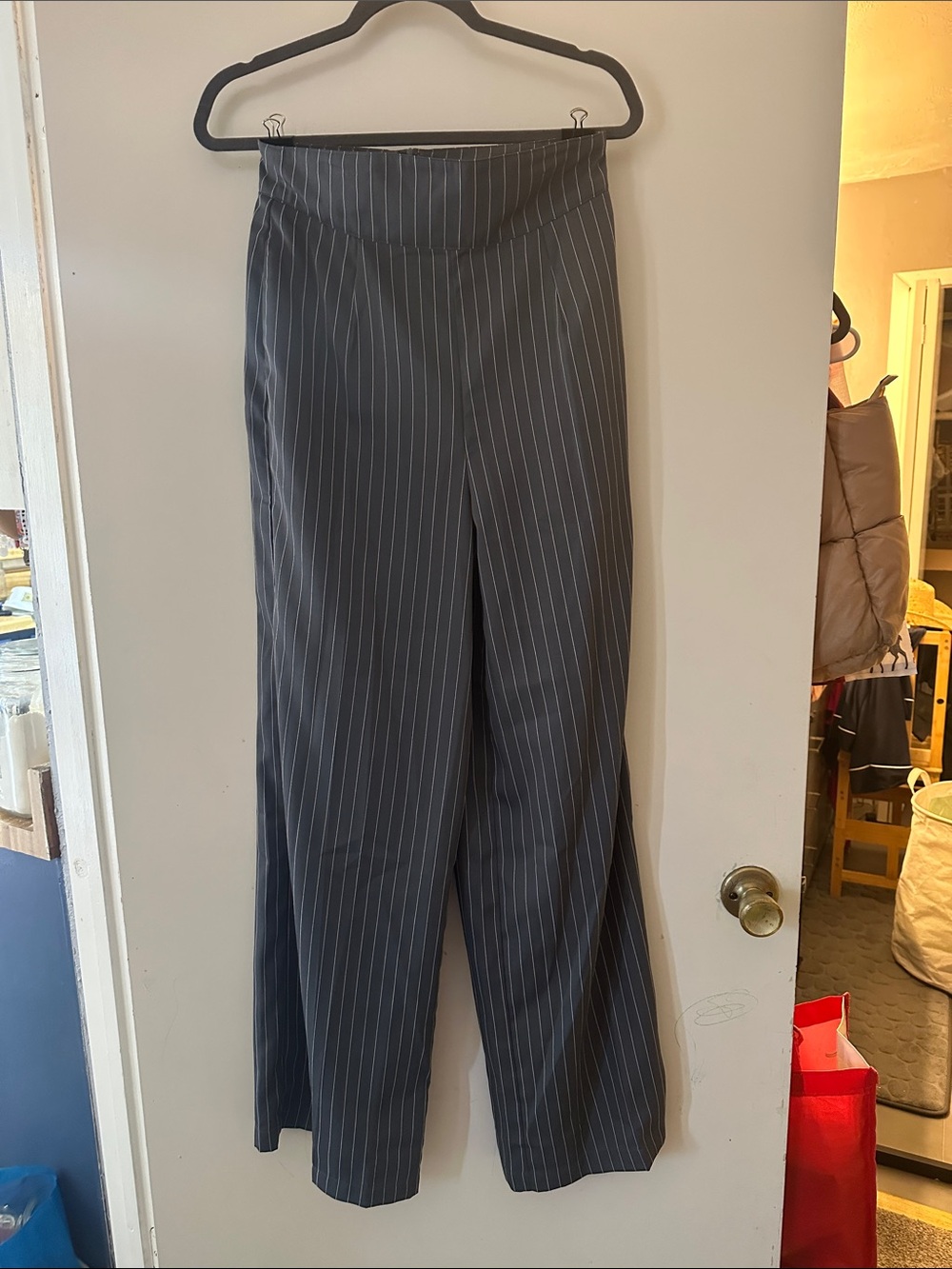 Unique Vintage Gray Pinstripe Wide Leg Pants